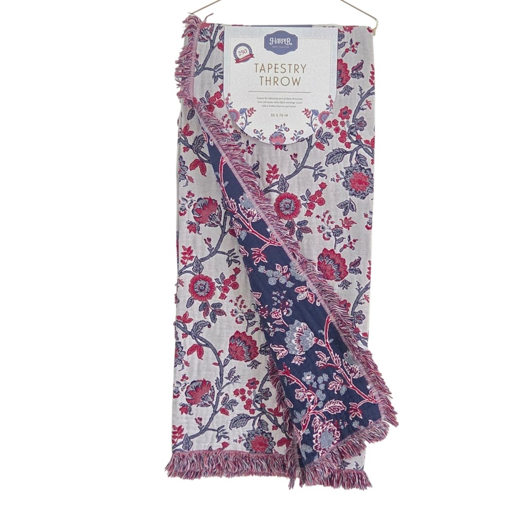 Harper Liberty Collection Tapestry Throw Blanket 50x70 Floral 100% Cotton